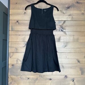 Black Mini Dress - Mesh Midriff - 100% Cotton